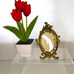 Vintage Brass Photo Frame Art Nouveau Oval 6" Baroque Ornate Free Standing
